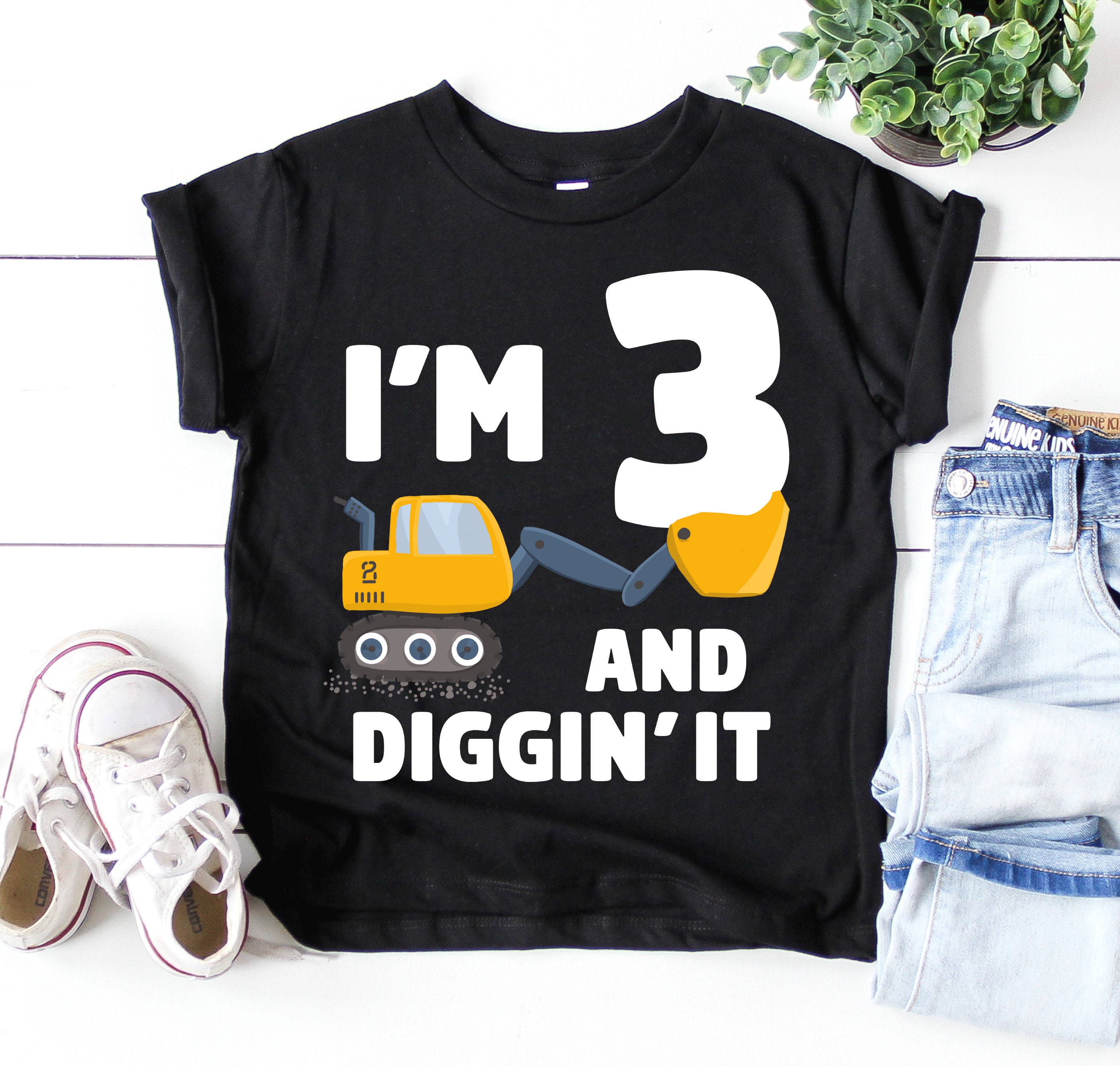 3rd Birthday Gift Construction Party 3 Year Old Boy Toddler//Infant Kids T-Shirt