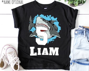 5th Birthday Boy Shark Shirt, 5 Year Old Shark Birthday T-Shirt, Custom Name Birthday Shark Shirt Boy Five, Shark Theme Birthday Party Gift