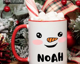Personalized Christmas Mug for Kids 11oz Custom Cute Kawaii Snowman Mug Kids Hot Chocolate Cocoa Mug Cup Personalized Birthday Gift Mug