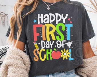 Happy First Day of School Teacher Shirt Comfort Colors Back To School Preschool Kindergarten Elementary Teacher Appreciation Gift T-Shirt