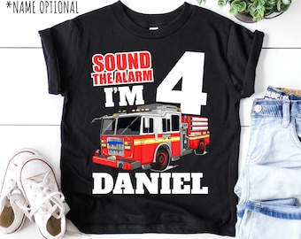 Fire Truck 4th Birthday Boy Shirt, Personalized Firefighter Gift