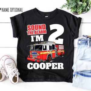 Kids Sound The Alarm I'm 2 Year Old Fire Truck 2nd Birthday Shirt Kids Sound The Alarm I'm 2 Year Old Fire Truck 2nd Birthday Shirt