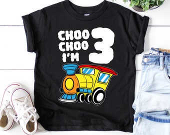 3rd Birthday Boy Train Shirt, 3 Year Old Train Birthday T-Shirt, Choo Choo Im 3 Train Boys Birthday Gift Tee, Train Theme Birthday Party