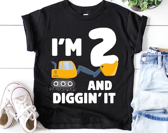 Construction Truck 2nd Birthday T-Shirt, Construction Shirt, Birthday Boy 2 Year Old Shirt, Excavator Construction Party Theme