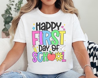 Happy First Day of School Teacher Shirt Comfort Colors Back To School Preschool Kindergarten Elementary Teacher Appreciation Gift T-Shirt
