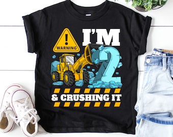 Construction Truck 2nd Birthday T-Shirt, Bulldozer Party Shirt