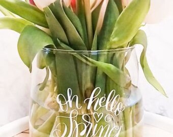 Aufkleber für Vase / Blumenvase oh hello Spring
