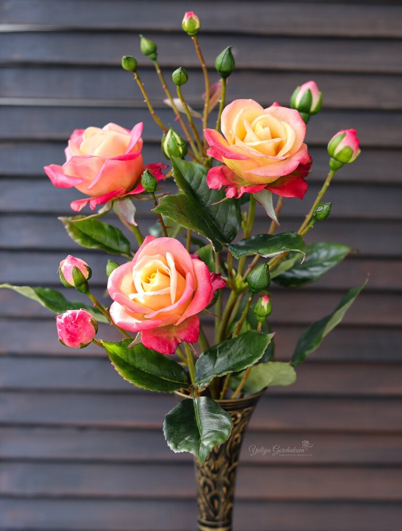 Rose branch Rose bush Stylish decor Spray rose Porcelain Etsy