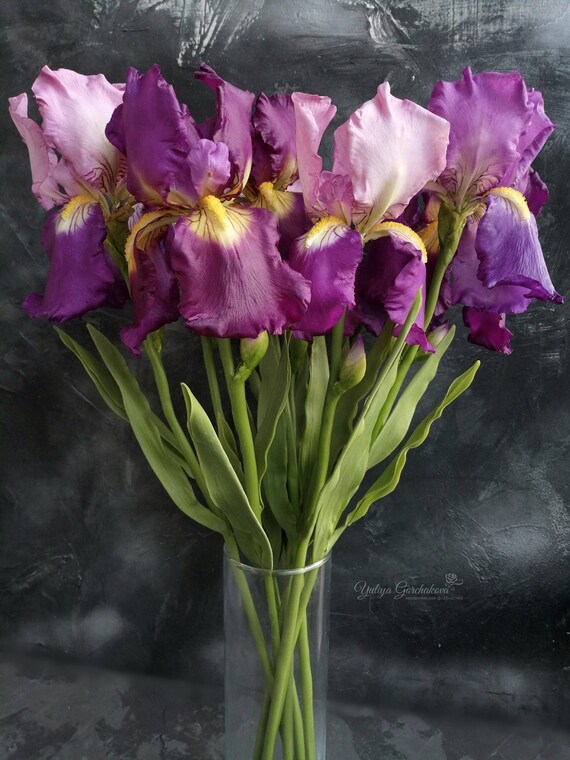 Clay Irises Bouquet of irises Purple flowers bouquet Spring Etsy