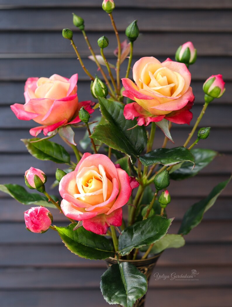 Rose branch Rose bush Stylish decor Spray rose Porcelain Etsy