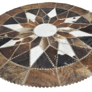 nr. 4560 High quality designer vintage patchwork Handwork leather carpet cowhide nature color  Ø 168 cm ( Ø 5,5 ft. ) New