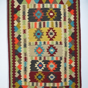 no 409 Tapis fait à la main Nomad Kelim article unique nature couleur laine sur coton qualité Kilim 154 x 103 cm. ( 5,1 x 3,4 ft. )