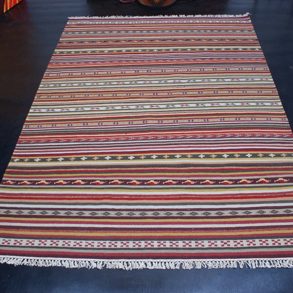 no 12107 Designer Hochwertige Natur Kelim Teppich Handarbeit Schurwolle Kattrup ca. 240 x 170 cm ( 7,9 x 5,6 ft. )