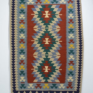 no 204 Handmade rug carpet Nomad Kelim unique item nature color wool on cotton quality Kilim 146 x 103 cm. ( 4,8 x 3,4 ft. )