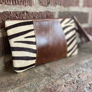 Leather Pouch Wristlet, Zebra Wristlet, Small Leather Bag for Ladies or girls, Animal Print Wallet, cell phone bag