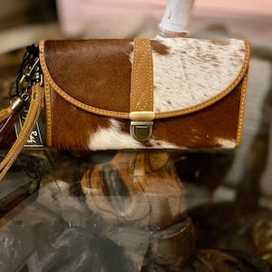 MYRA Wallet, Brown and White cowhide Wallet, Clutch, Leather Wallet, Gift for Her, Women Fast Ship Gift
