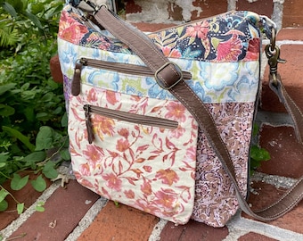 Sac à bandoulière en patchwork floral, sac à main d'été MYRA, sac à main fourre-tout en toile colorée, toile résistante, sac boho hippie