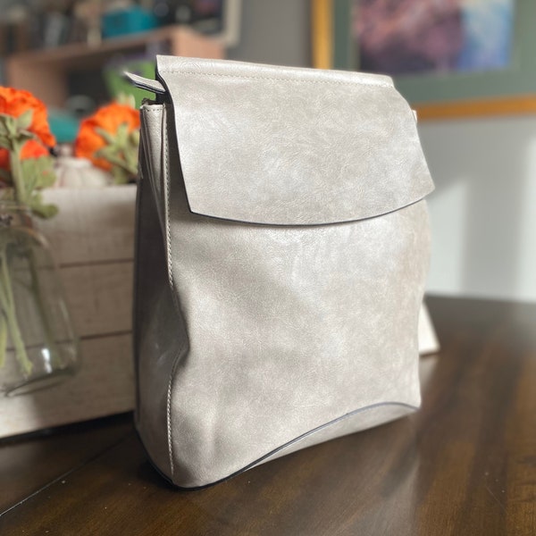 Gray Womens Backpack, Minimalist Bag, Convertible Backpack, Vegan Leather, Backpack Women, Convertible Shoulder Bag, Laptop Bag, Bookbag