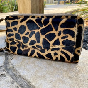 Cartera con estampado animal, bandolera de piel de vaca, cartera Myra, bolso de piel auténtica, cartera RFID