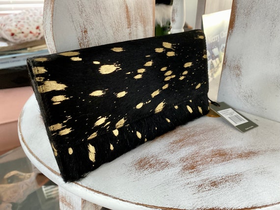 Metallic Gold Cowhide Wallet Myra Bag Wallet Black Genuine Leather Cowhide Wallet Gold Shimmer Wallet Gift for Her Etsy
