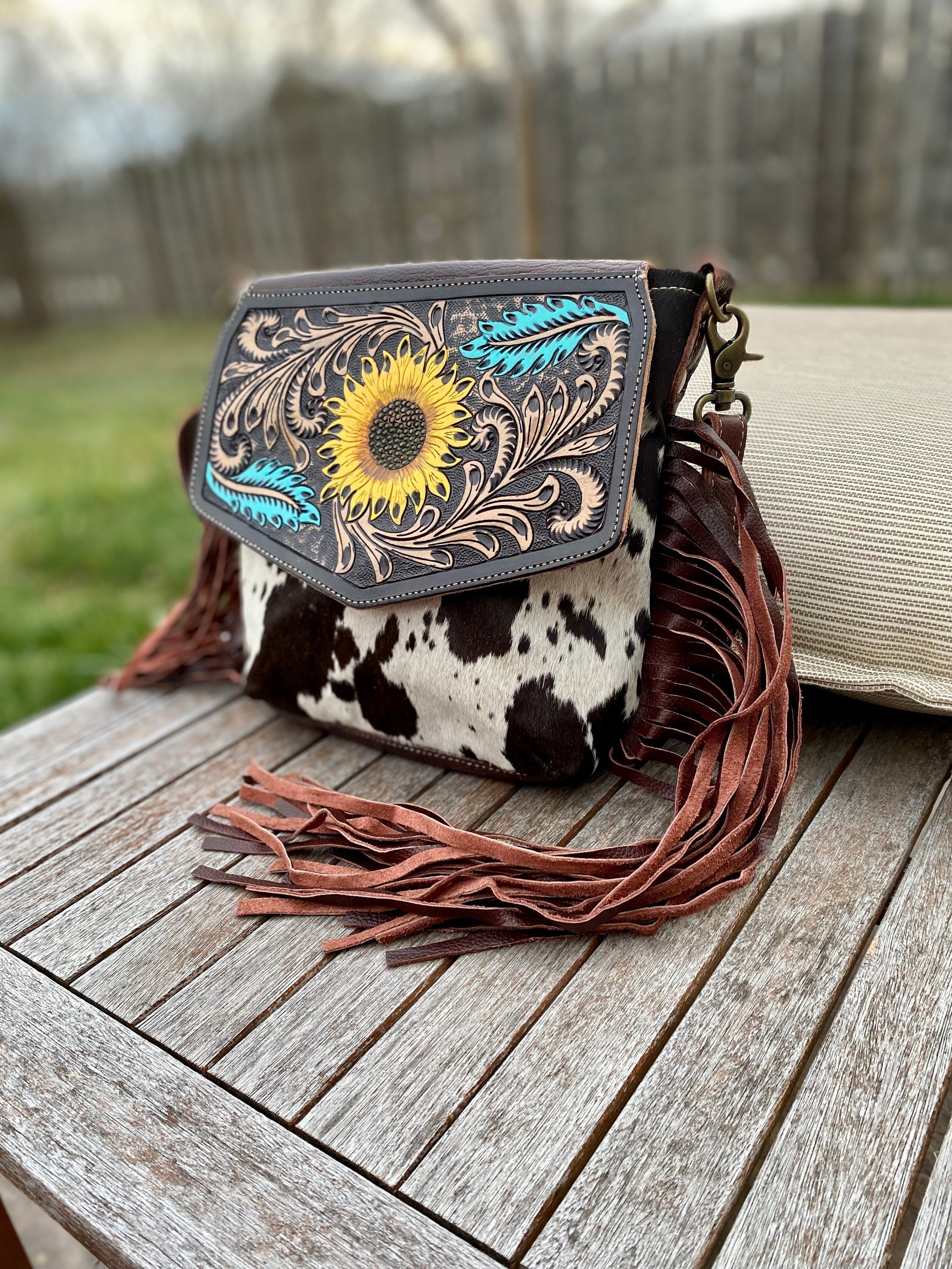 16+ Cow Print Fringe Purse