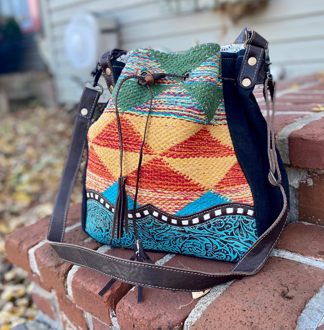 MYRA Bucket Bag, Colorful Crossbody Bag, MYRA Purse, Upcycled Canvas