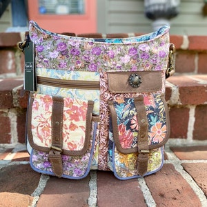 Patchwork Crossbody Bag, Floral MYRA Tote, Colorful canvas Tote Handbag, upcycled canvas Purse, Gift for Her, Canvas Hippie Boho Bag