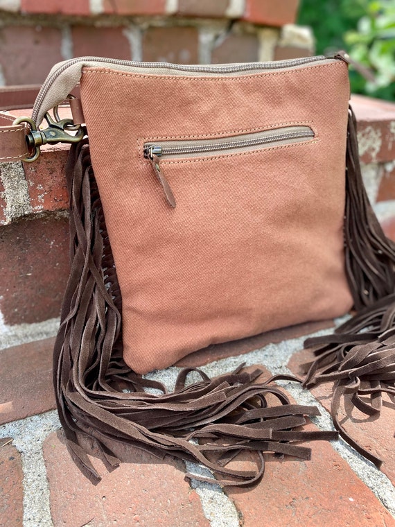 Western Leather Crossbody Bag With Leather Fringe Aztec - Etsy