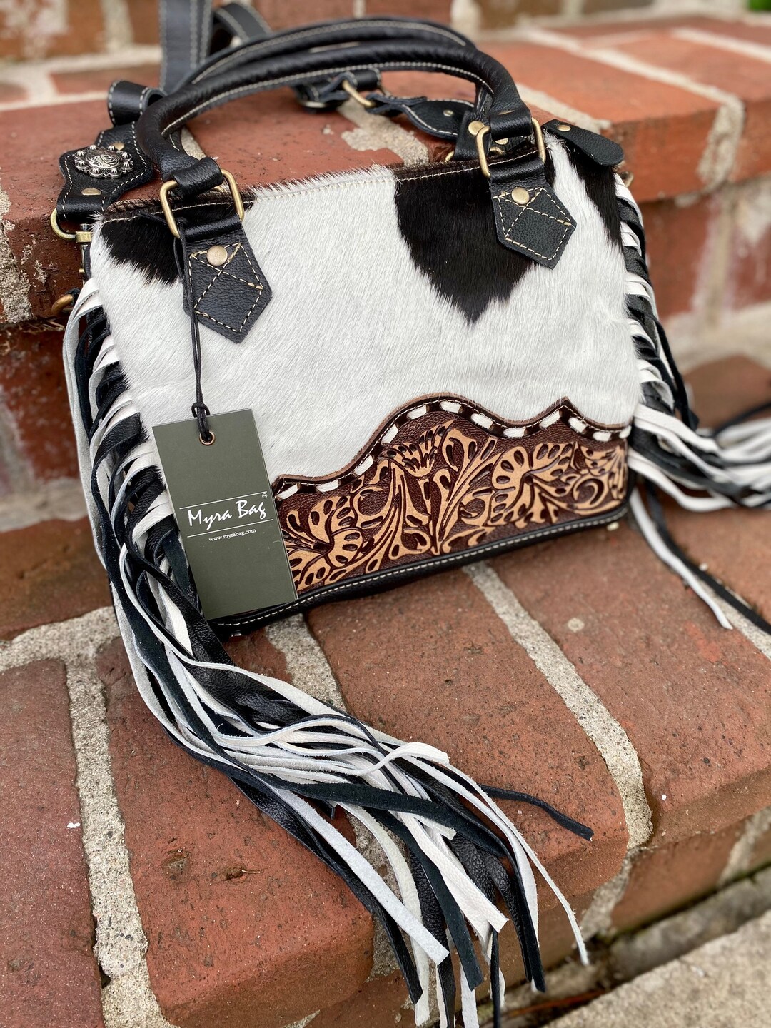MYRA Concealed Carry Bag Western Leather Fringe Cowhide Purse Etsy