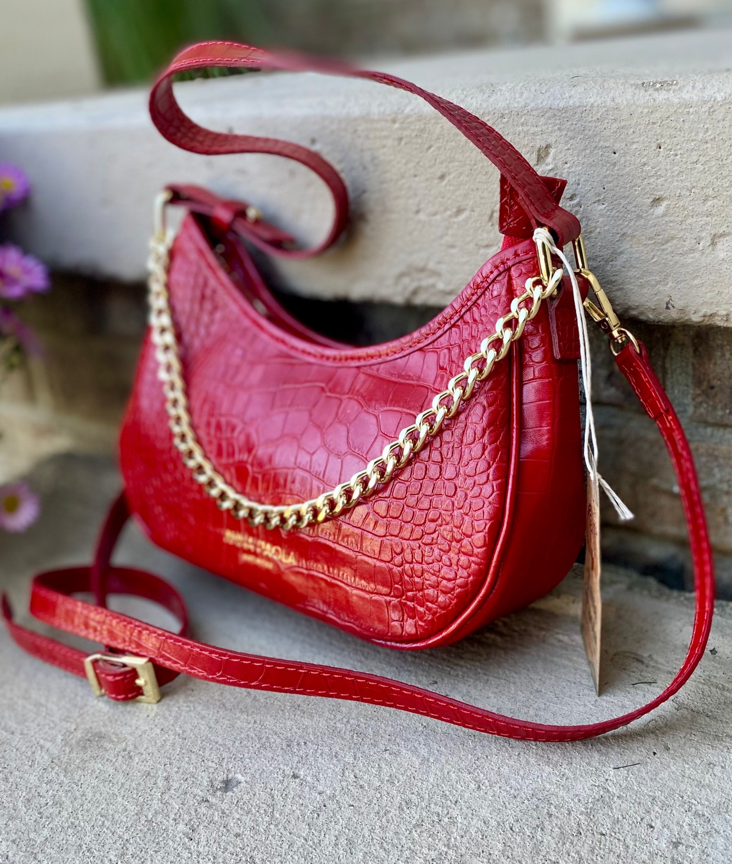 Red Leather Purse, Leather Crossbody, Italian Leather Red Leather Purse, Leather Crossbody, Italian Leather