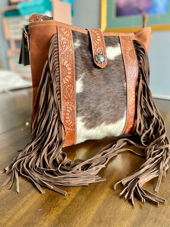Cowhide fringe crossbody sale