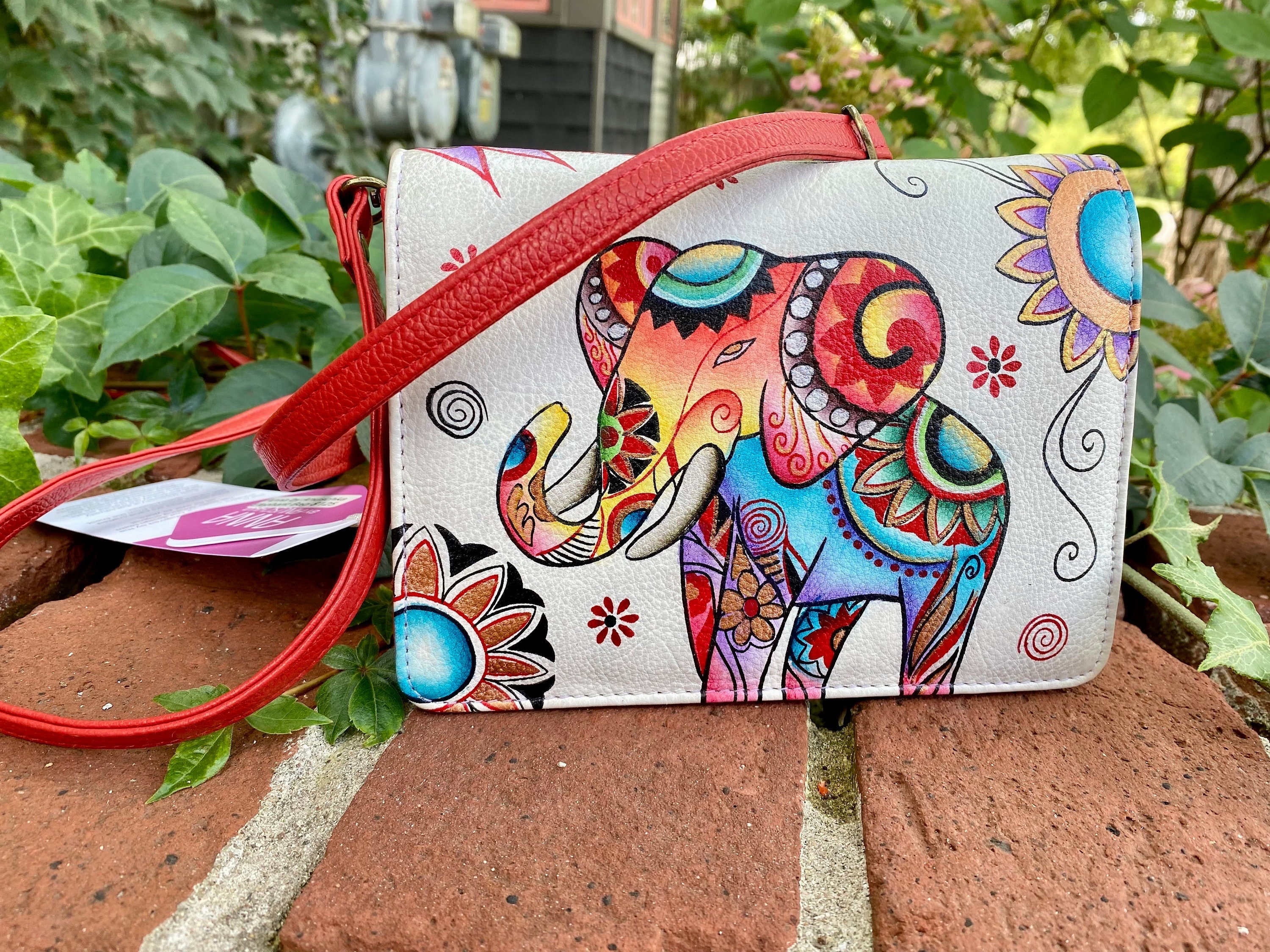 As Is Anuschka Hand-Painted Leather Crossbody Organizer Wallet