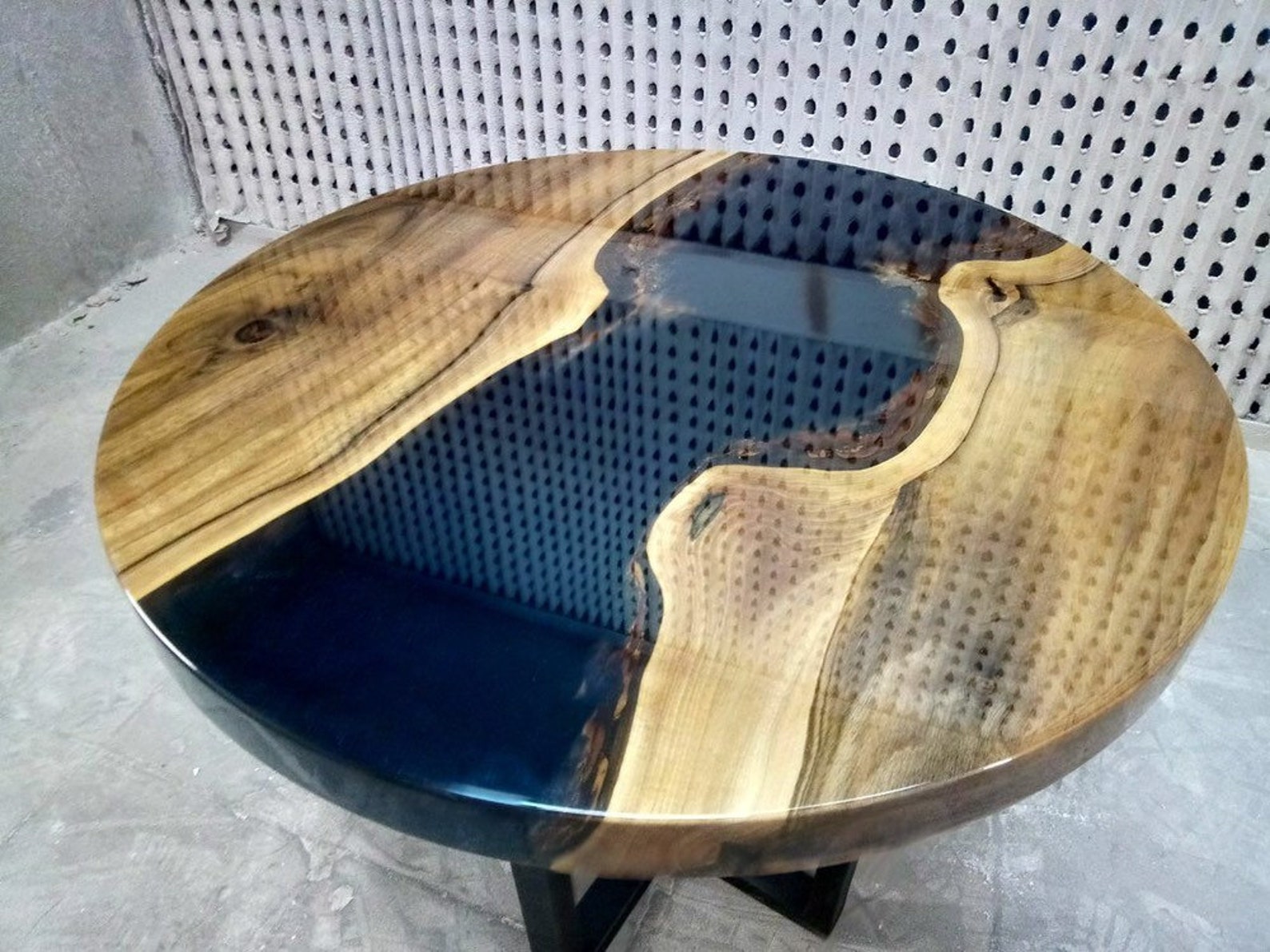 Round epoxy table Walnut coffee table Black epoxy Etsy