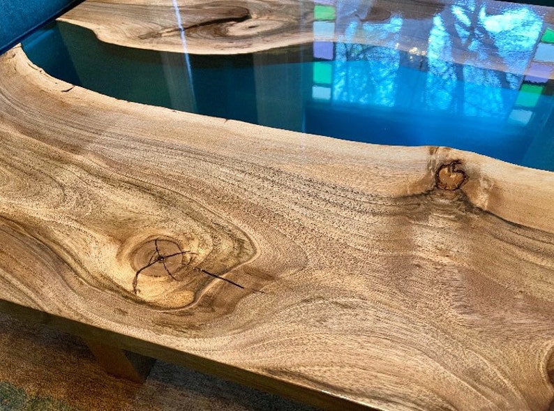 Walnut coffee table Turquoise resin Ocean epoxy table Etsy