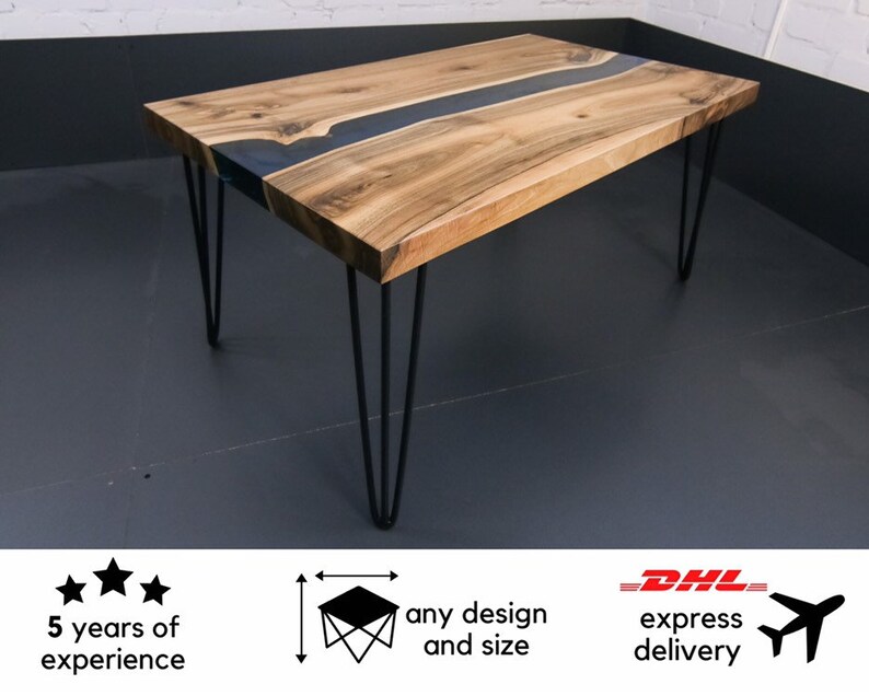 Table basse de rivière Table en noyer Époxy bleu | Etsy