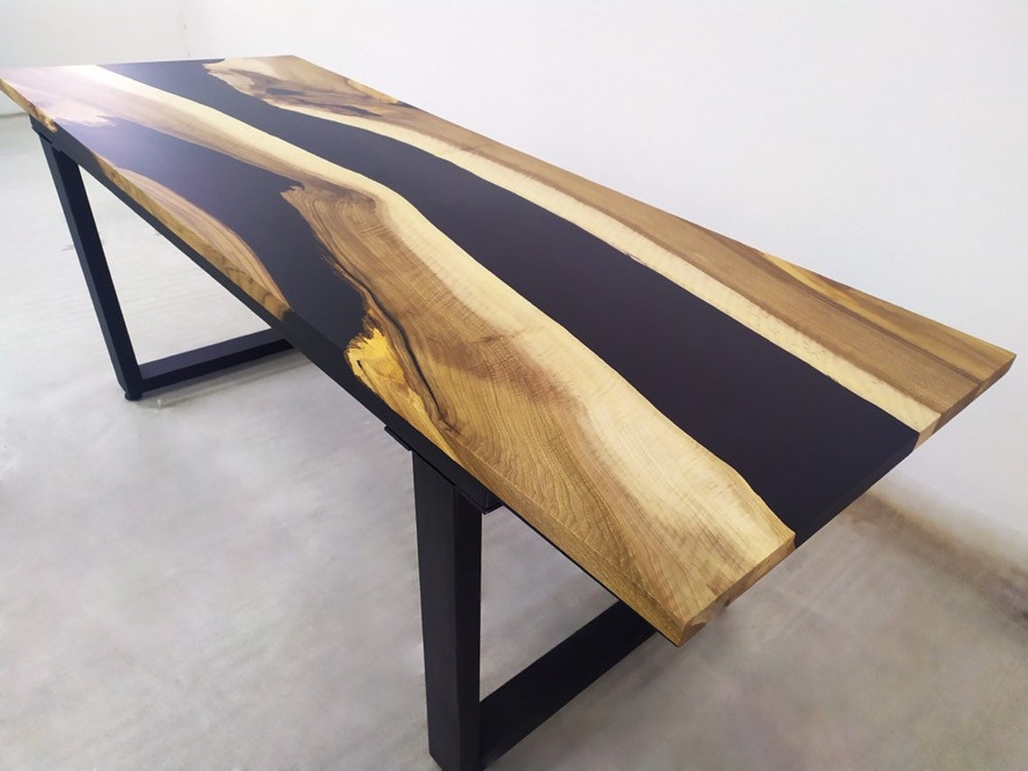 Black Walnut table Dining table Black matte epoxy Etsy