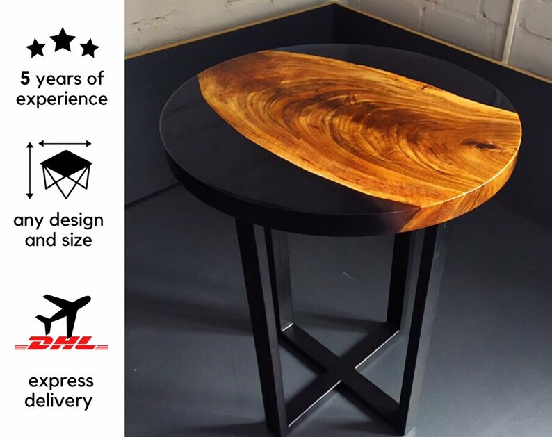 Round epoxy table Walnut coffee table Black epoxy Etsy