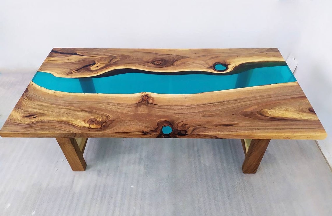 Walnut coffee table Turquoise resin Ocean epoxy table Etsy