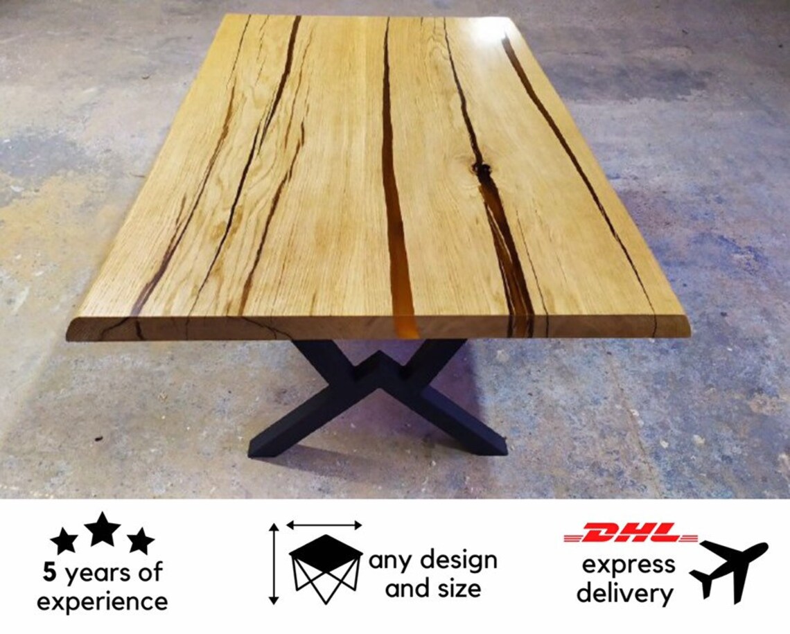 Wooden table Epoxy cracks Oak dining table Etsy