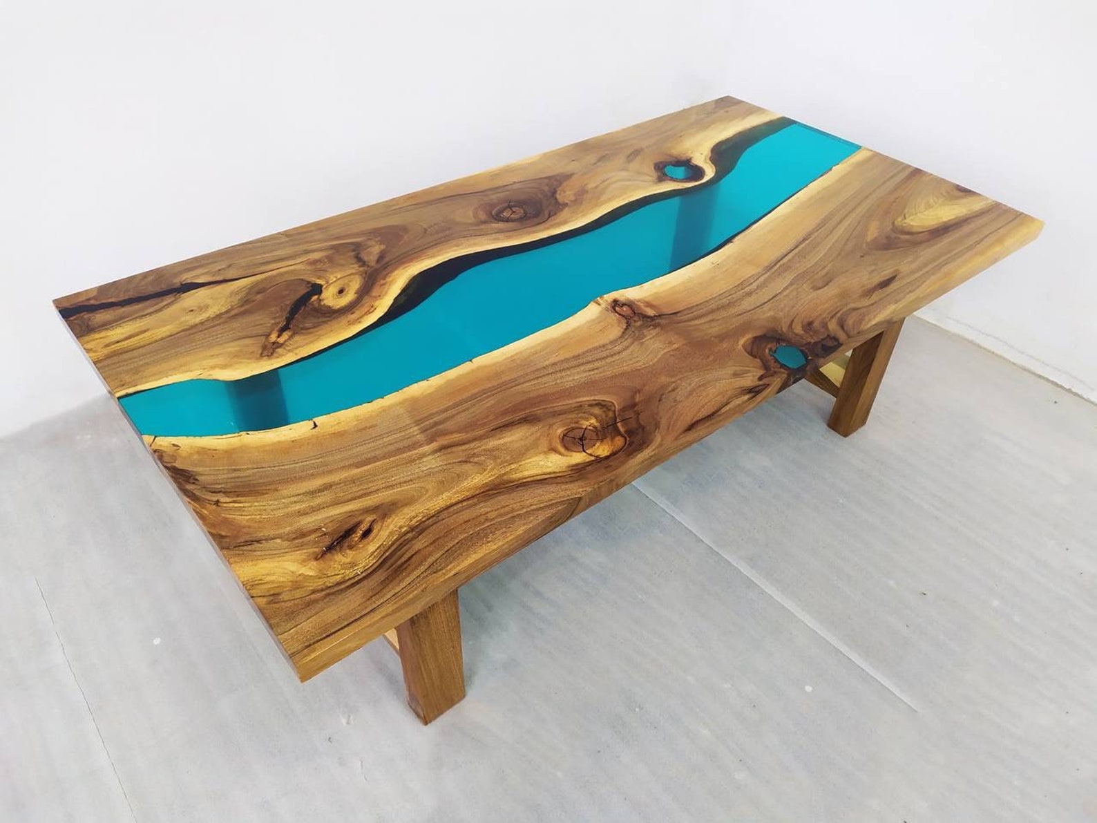 Walnut coffee table Turquoise resin Ocean epoxy table Etsy