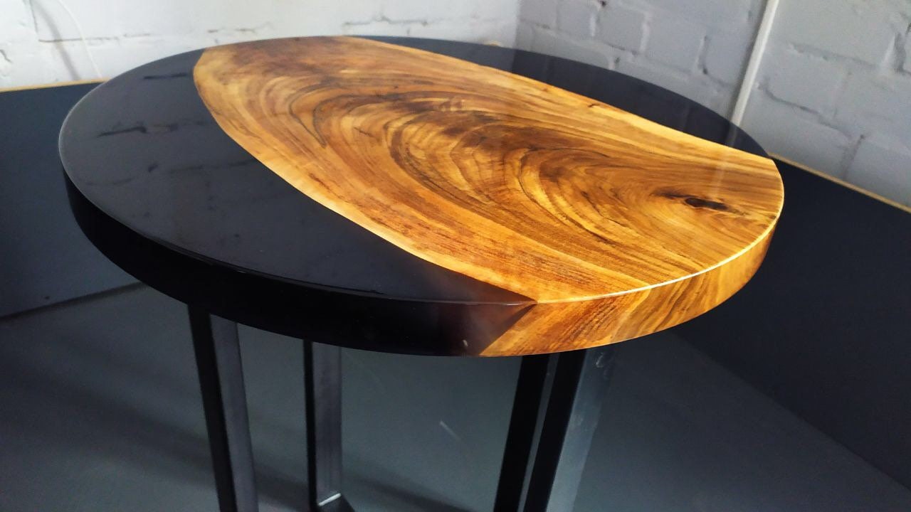 Round epoxy table Walnut coffee table Black epoxy Etsy