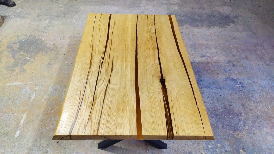 Wooden table Epoxy cracks Oak dining table Etsy