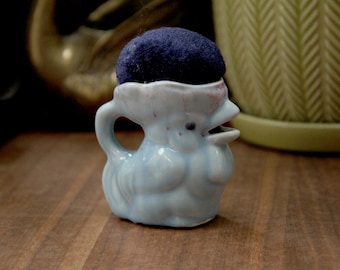 Vintage Ceramic Pin Cushion - Blue Rooster