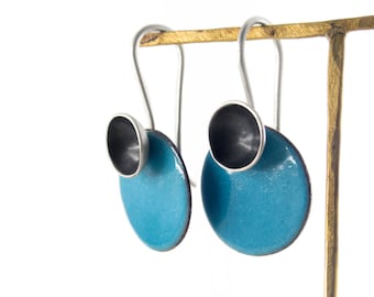 contemporary jewelry for modern women ocean abstract and mismatched earrings Organic earrings with vitreous enamel and sterling silver