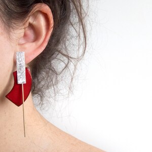 Extravagant earrings. Avant garde earrings. Colorful oversize earrings. Contemporary jewelry. Unusual Jewelry. Long modern earrings image 8