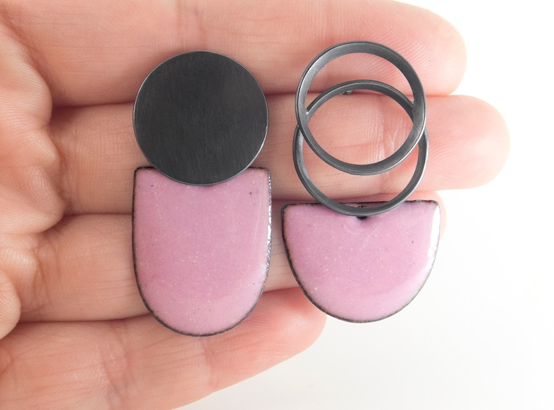 Blush Pink Earrings. Mismatched Earrings. Enamel Earrings. Etsy