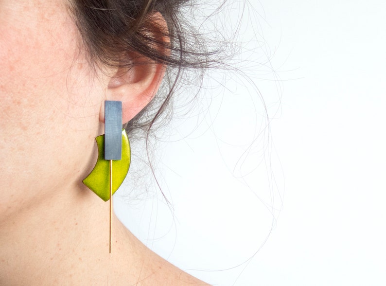 Extravagant earrings. Avant garde earrings. Colorful oversize earrings. Contemporary jewelry. Unusual Jewelry. Long modern earrings image 6