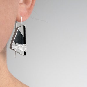 Asymmetric silver dangle earrings. Abstract silver earrings. Contemporary drop earrings. Geometric modern earrings. Unusual silver earrings image 8