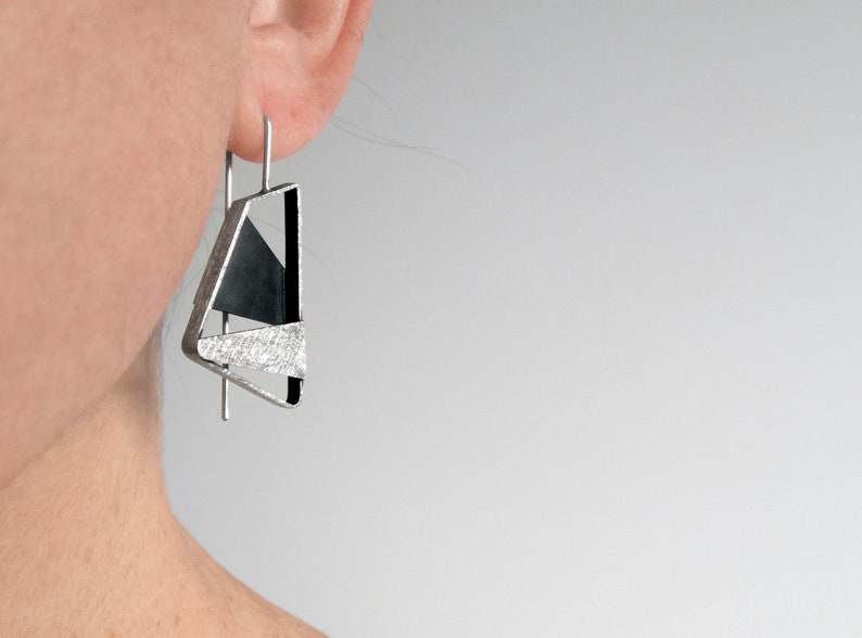 Asymmetric silver dangle earrings. Abstract silver earrings. Contemporary drop earrings. Geometric modern earrings. Unusual silver earrings image 8