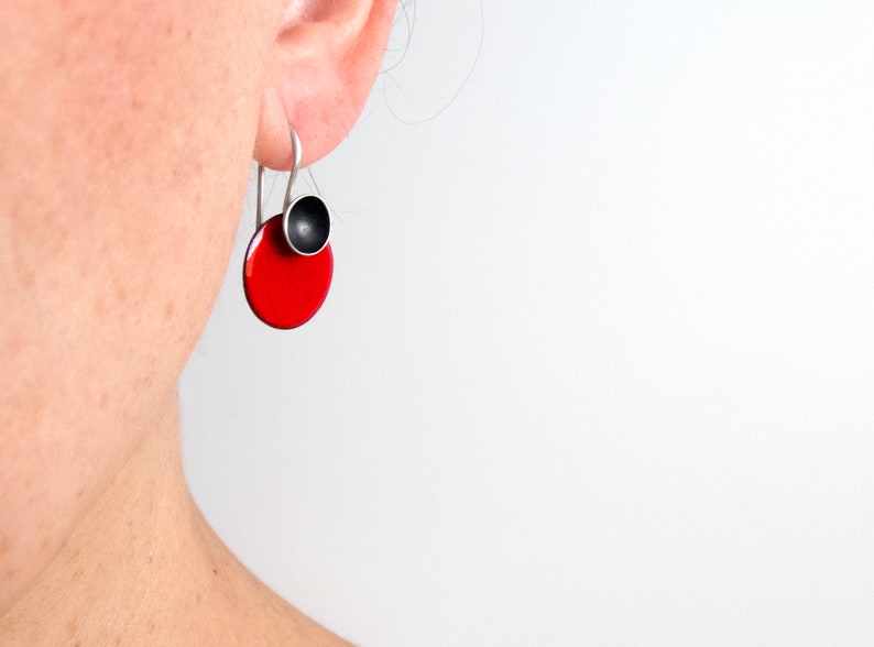 Red Dangle Red Silver Modern Earrings. Red Dangle Earrings. Everyday Modernist ...
